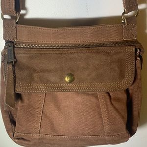 Fossil brown canvas/suede trim crossbody bag